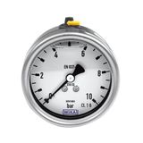 Riegler Glycerinmanometer, CrNi-staal, eenvoudige schaal in bar, aansluiting achter centraal, G 1/4, kwaliteitsincl. 1,6, meetbereik 0-16,0 bar, Ø 63