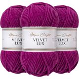 Utopia Crafts Velvet Lux Chenille Garen 3×100g – Superzacht Dik Garen voor Haken & Breien, Dekens, Speelgoed, Amigurumi – Haaknaald 5,5mm, Pluizig (Bessenmagenta)