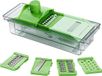 Multifonctionnel coupe-légumes avec lames en acier inoxydable, mandoline de cuisine en plastique de qualité alimentaire et protection des mains, parfait pour les pommes de terre, les oignons et les carottes