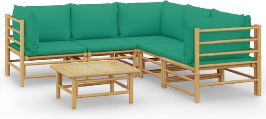 vidaXL 6-delige Loungeset met kussens bamboe groen