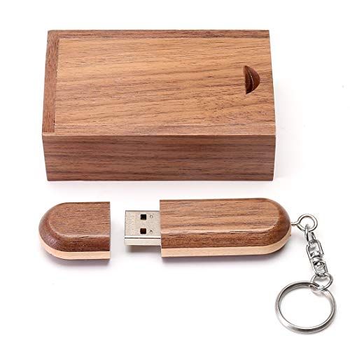 HOZYALE USB Flash Drive Tweekleurige Kleur Hout USB 2.0 Memory Stick Pen Drives met Houten Doos (64GB, Tan)