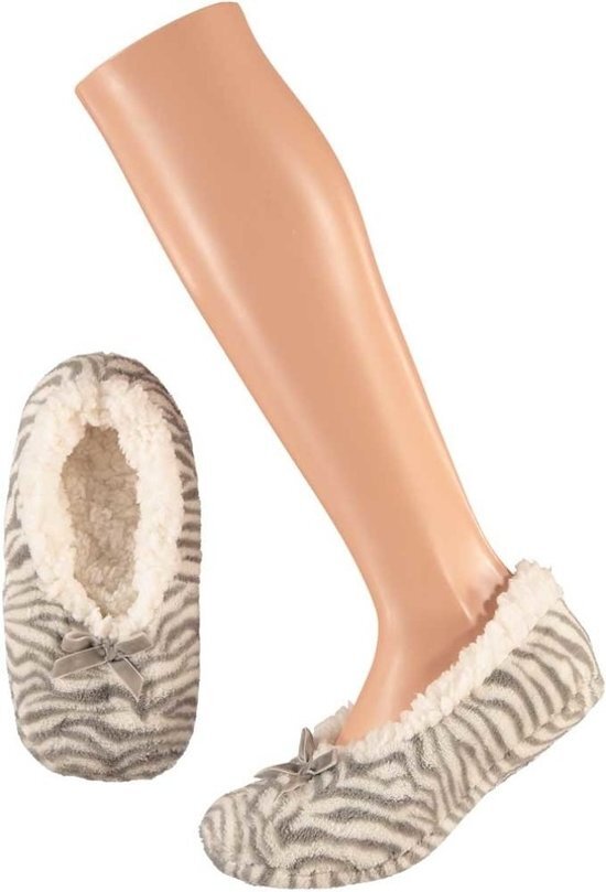 Apollo Meisjes ballerina pantoffels/sloffen zebra grijs maat 28-30