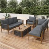 Merkloos Tuinmeubelset, tuinloungeset voor 7-8 personen. Tuinmeubelset met bank, tafel en kussens, afneembare en wasbare stoffen hoes, naturel en grijs.