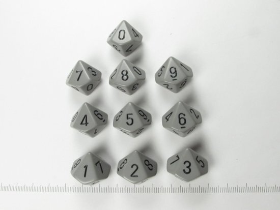 Chessex Set 10 10-zijdig, Opaque Grey w/black