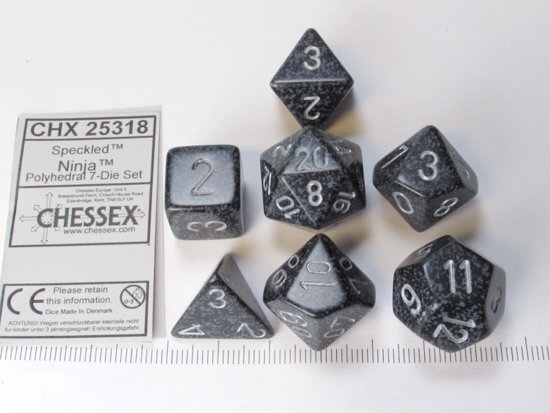 Chessex dobbelstenen set 7 polydice Speckled Ninja