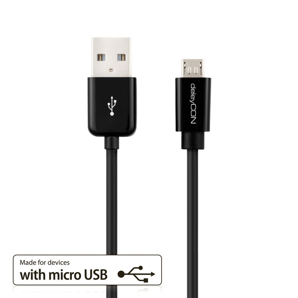 deleyCON USB - micro USB kabel 0,15m zwart