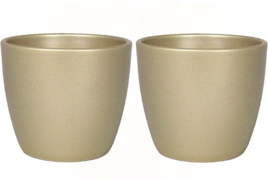 Floran - Bloempot - Keramiek - Goudkleurig - D10.5cm - 2 stuks