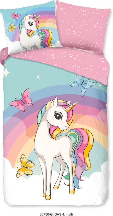 Good Morning Dekbedovertrek Eenhoorn en Regenboog - 1 Persoons - 140x200/220 cm - Multi - 100% Katoen Renforce