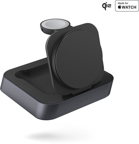 Zens Magnetic Nightstand Charger 1× Qi2 15W 1x Apple Watch Magnetic Fast Charge Black