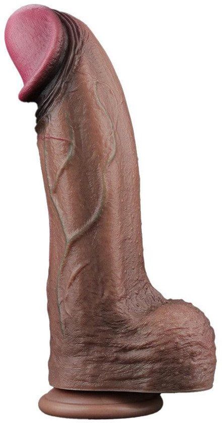 LoveToy - Dubbellaagse siliconen dildo XXL 33 cm (Ø7.6 cm) - Bruin