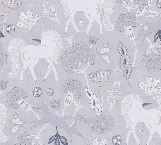 A.S. Création MAGISCHE EENHOORNS BEHANG | Fantasie - Grijs Roze Wit - Lilly & Luis