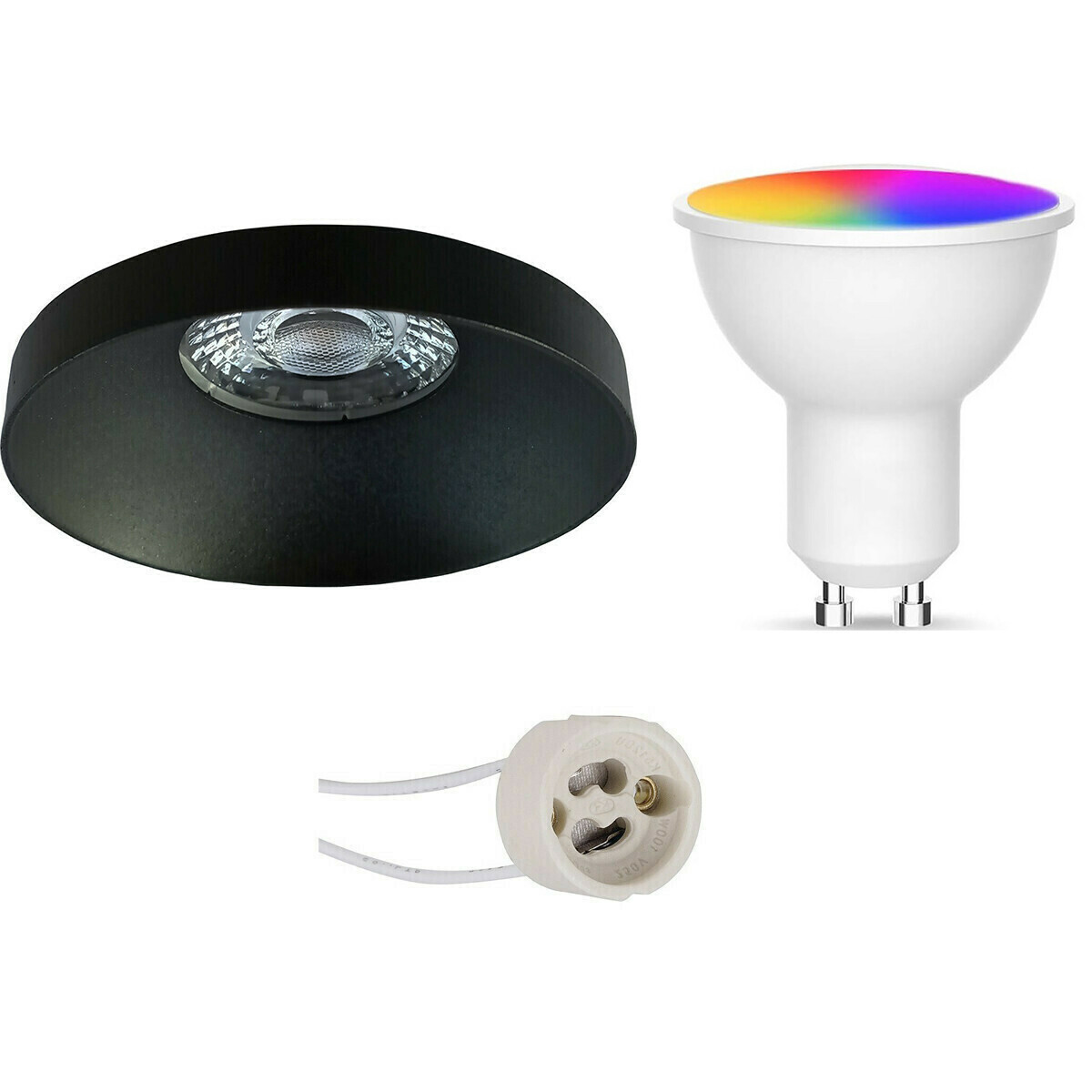 BES LED Voordeelset LED Spot Set GU10 - Facto - Smart LED - Wifi LED - Slimme LED - 5W - RGB+CCT - Aanpasbare Kleur - Dimbaar - Afstandsbediening - Pragmi Vrito Pro - Inbouw Rond - Mat Zwart - Ø82mm