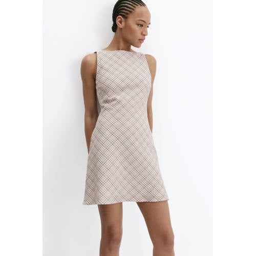 Mango Beige Checked Mini Dress