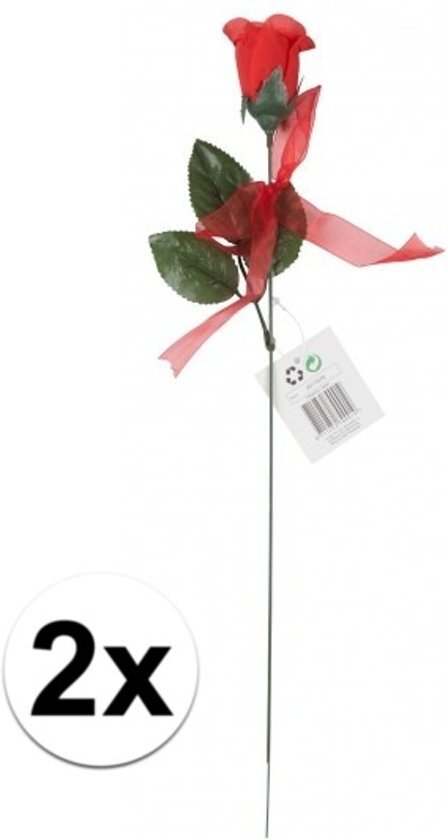 - Voordelige rode rozen 2 stuks kunstbloemen 45 cm
