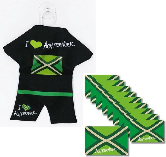 Wenskaartenvoordeel.nl Achterhoek - Auto hanger - Zuignap - Zwart-groen - Vlag - 21 x 16 cm - 10x Achterhoek Sticker - 7,5 x 5 cm - Groen