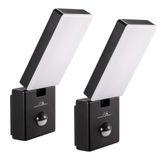 Maclean - 2 stuks LED Buitenlamp met PIR Bewegingsmelder - 10W - 800lm - 4000K - IP65 - Zwart - MCE516 B