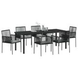 vidaXL - Tuin - Eettafel - Set - 7 - st - Zwart - PE - Riet