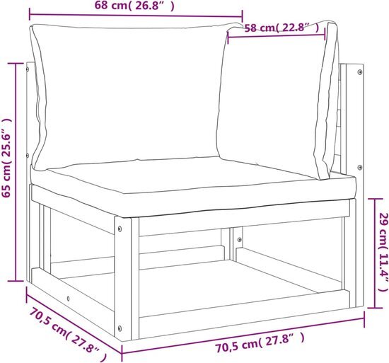 vidaXL 4-delige Loungeset met kussens massief hout taupe