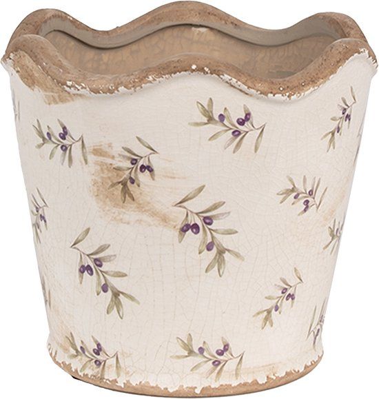 Clayre & Eef Bloempot - Ø 16x15 cm - Beige Blauw Keramiek