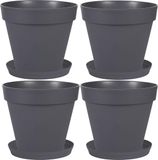 EDA Set van 6x stuks bloempotten Toscane kunststof antraciet grijs D20 x H17 cm inclusief onderschalen D15 cm