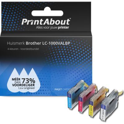 PrintAbout Huismerk Brother LC-1000VALBP Inktcartridge 4-kleuren Voordeelbundel | Compatibel