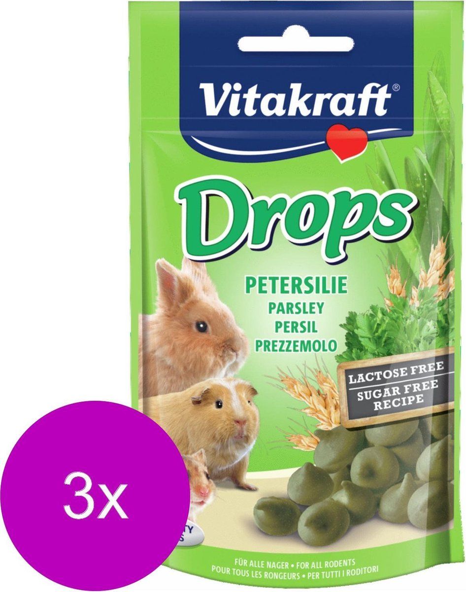 VITAKRAFT Knaagdier Drops - Knaagdiersnack - 3 x Peterselie Lactose Vrij