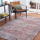 Safavieh Traditioneel tapijt voor machinewasbaar en antislip - Ideaal voor drukke gebieden - Tucson Collection, korte pool, beige en grijs, 120 x 120 cm