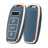 ELOHEI Audi sleutelhoes van speciaal zacht TPU, compatibel met Audi A4 Q7 Q5 TT A3 A6 SQ5 R8 S5 Smart Key (Gold Edge Blue)