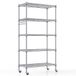 Rek Rek met 5 Planken en Wielen, Robuust Metalen Draadrek met Haken, In Hoogte Verstelbaar, voor Badkamer, Keuken, Garage (76 x 35 x 158 cm), Zilver