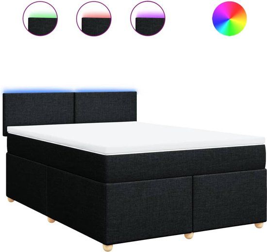 vidaXL Boxspring met matras stof zwart 160x200 cm
