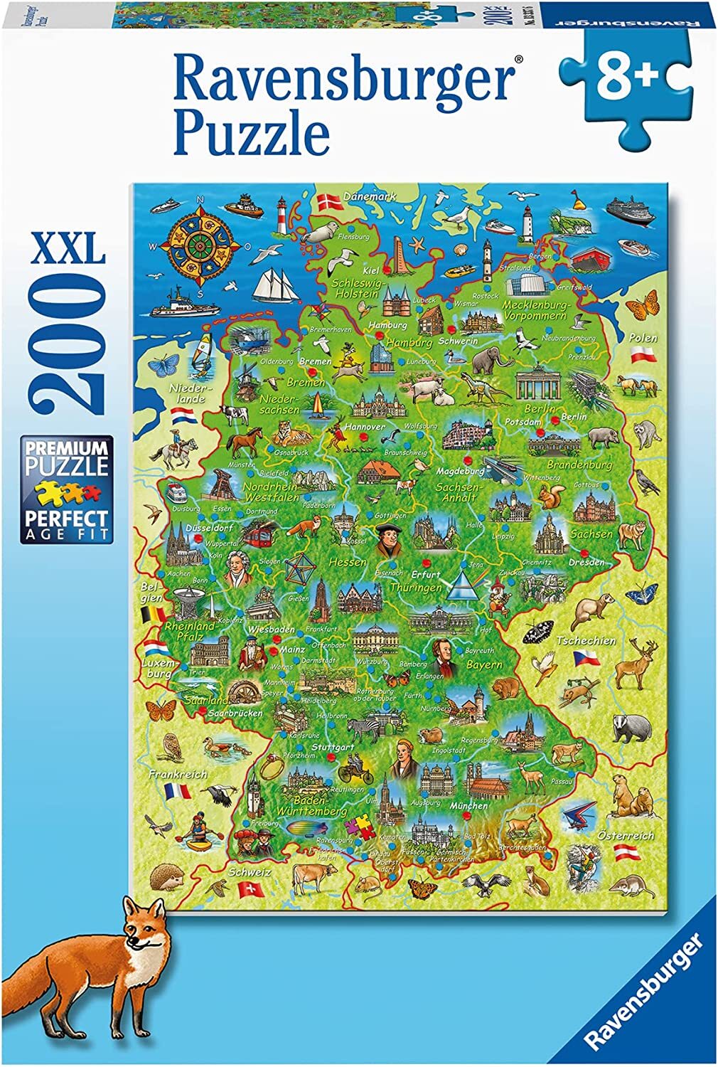 Ravensburger Kleurrijke Kaart van Duitsland Puzzel (200 XXL stukjes)