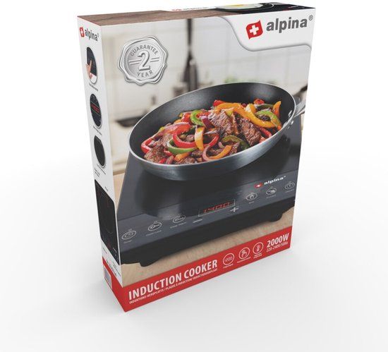Alpina Inductieplaat - 1-Pits Kookplaat - 2000 W - Zwart / 8711252182865