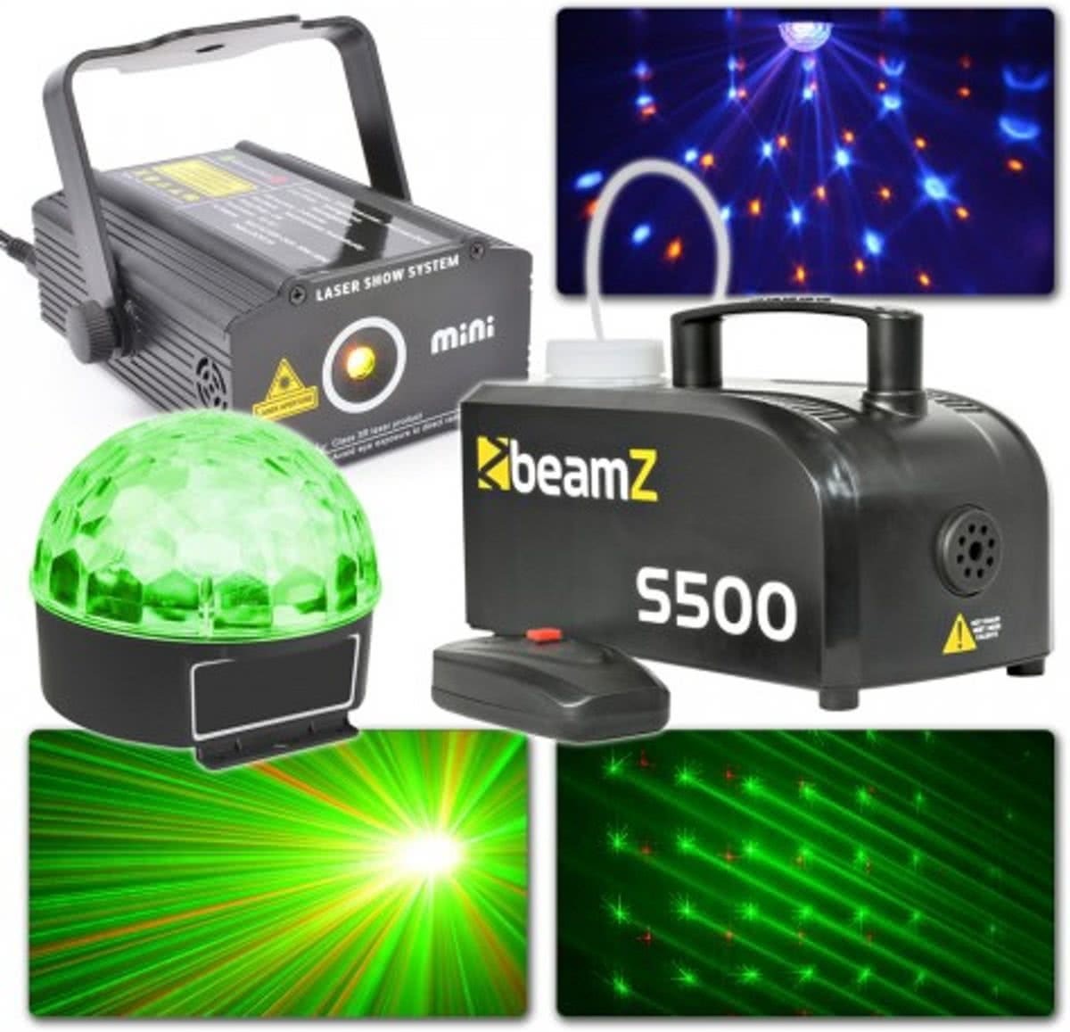 BeamZ Complete lichtset met Jellyball, Rookmachine en Lasereffect! Extra sfeer voor jouw feestje