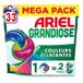 Ariel PODS® Grandiose Couleurs Éclatantes, capsule de lessive, 33 lavages, idéal pour les lessives mixtes, dissolution rapide même à froid, fabriqué en France