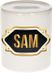 Bellatio Decorations Shoppartners Bv Spaarpot met voornaam Sam - wit - met goud/zwart embleem - 8 x 9 cm - keramiek - met afsluitdop - cadeau verjaardag