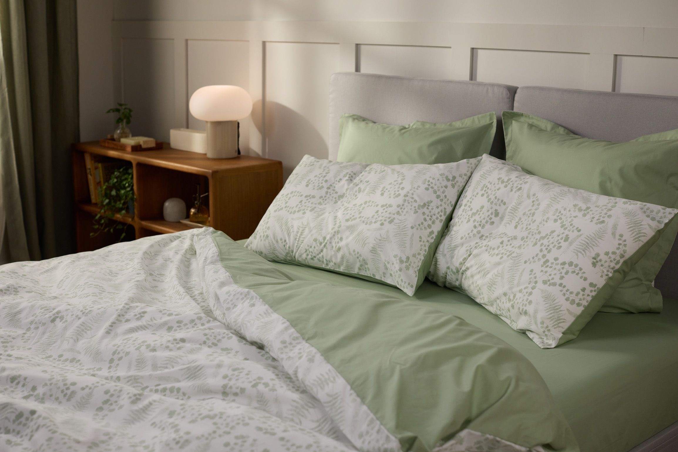 Emma Percal Dekbedovertrek 140x200 cm Groen Eucalyptus & Beige