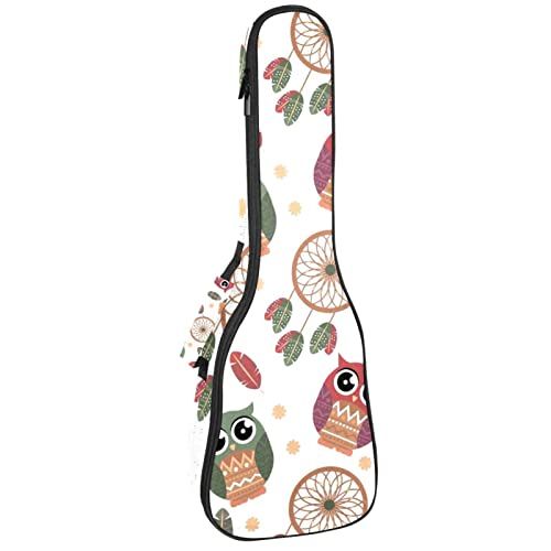 Mersov Concert Ukelele Rugzak, Heavy Duty Ukelele Case Tas met Opslag, Sopraan Concert Tenor Ukelele 10 MM Gewatteerde Tas Boho Stijl Patroon Uilen