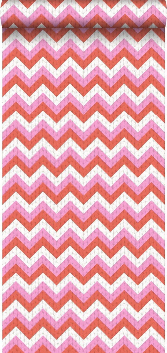 Esta Home behang zigzag motief koraalrood en roze - 138135 - 53 cm x 10,05 m