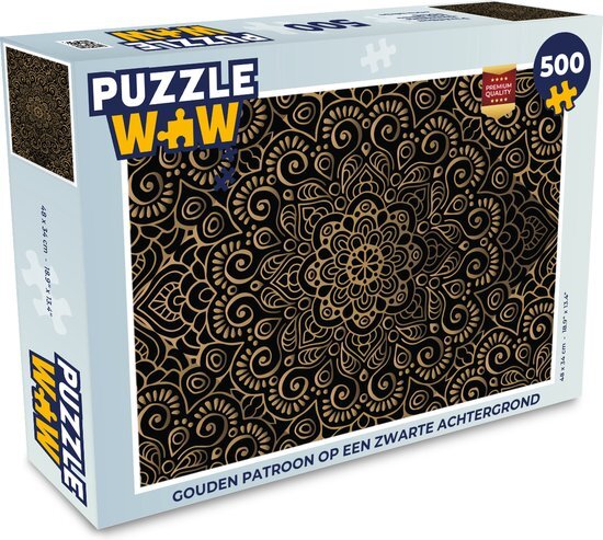 MuchoWow Puzzel Gouden patroon op een zwarte achtergrond - Legpuzzel - Puzzel 500 stukjes - Sinterklaas cadeautjes - Sinterklaas voor grote kinderen