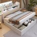 Singularity Gestoffeerd bed 180 x 200 cm met hydraulische hefinrichting, USB, gestoffeerd hoofdeinde, vintage design in hout en metaal, wit, zonder matras