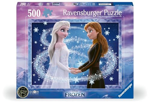 Ravensburger Puzzel 12000492 - De zussen Anna en Elsa - Disney's ijskoningin, 500 stukjes Starline puzzel voor volwassenen en kinderen vanaf 10 jaar