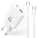 GaN Snellader 45 W + USB-C naar USB-C kabel 1 m nylon gevlochten – compact stopcontact en versterkte kabel 60 W – voor iPhone 17, Samsung, MacBook, iPad en tablets – wit