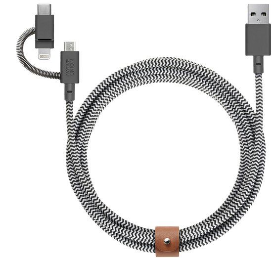 Native Union Belt Cable Universeel (Usb-A - Usb-C, Micro Usb, Lightning) 2M, Zebra