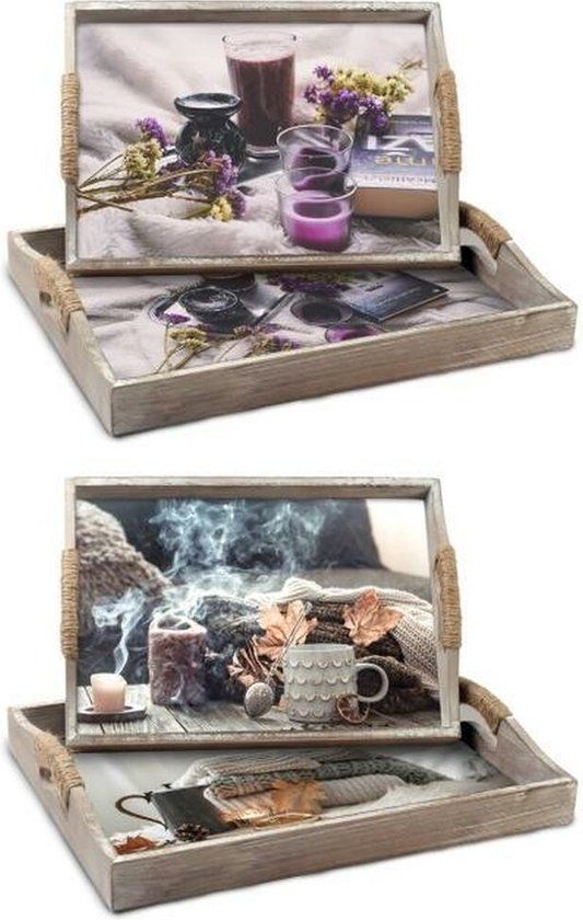DKD Home Decor Tray Set - Multicolour Wood (2 Pieces)