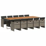 vidaXL 11-delige Tuinset met Kussens, Poly Rattan, Grijs