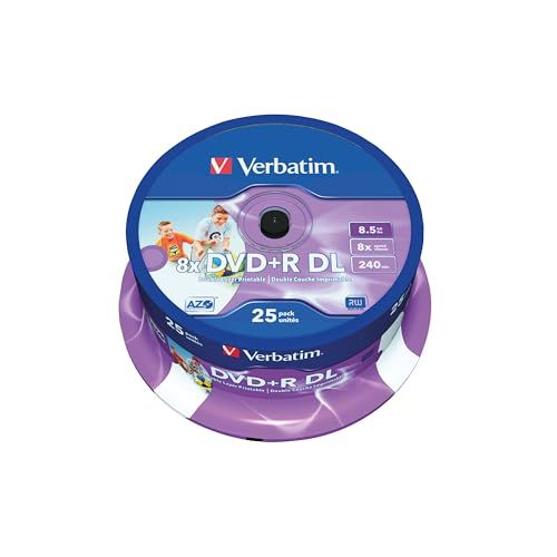 Verbatim DVD+R DL 8,5GB 8X Spindel. 25 Stuk zwart