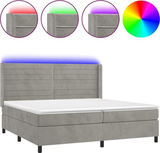 vidaXL Boxspring met matras en LED fluweel lichtgrijs 200x200 cm