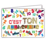 Afie 69-5111 kaart "C'est votre Birthday", goudkleurig, glanzend, 1-14 jaar, sneakers, kleurrijk, met envelop, 17 x 11,5 cm