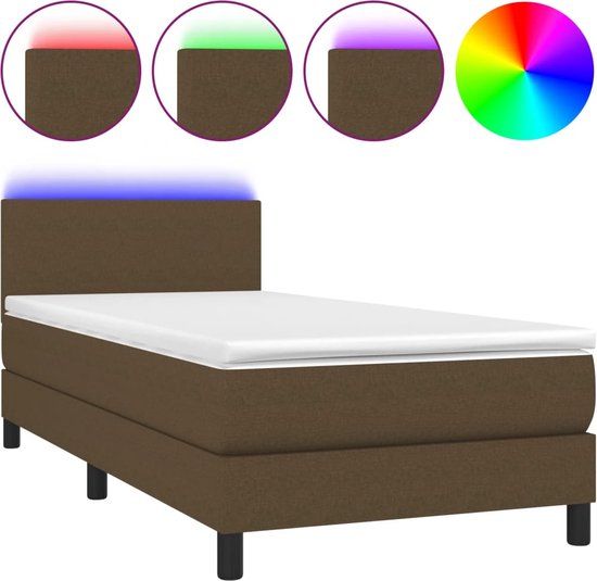 vidaXL Boxspring met matras en LED, stof, donkerbruin, 100x200 cm