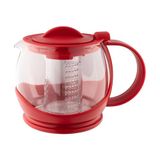 Café Olé Shut Off Theepot, rood, 1200 ml / 4-6 kopjes, helder glazen lichaam, kunststof behuizing, theepot met infuser, zeef voor losse thee, vaatwasmachinebestendig